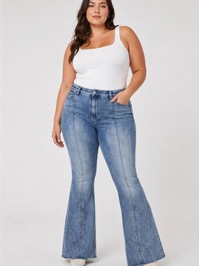 LA Girl Medium Blue High-Rise Flare Jeans Wide Leg